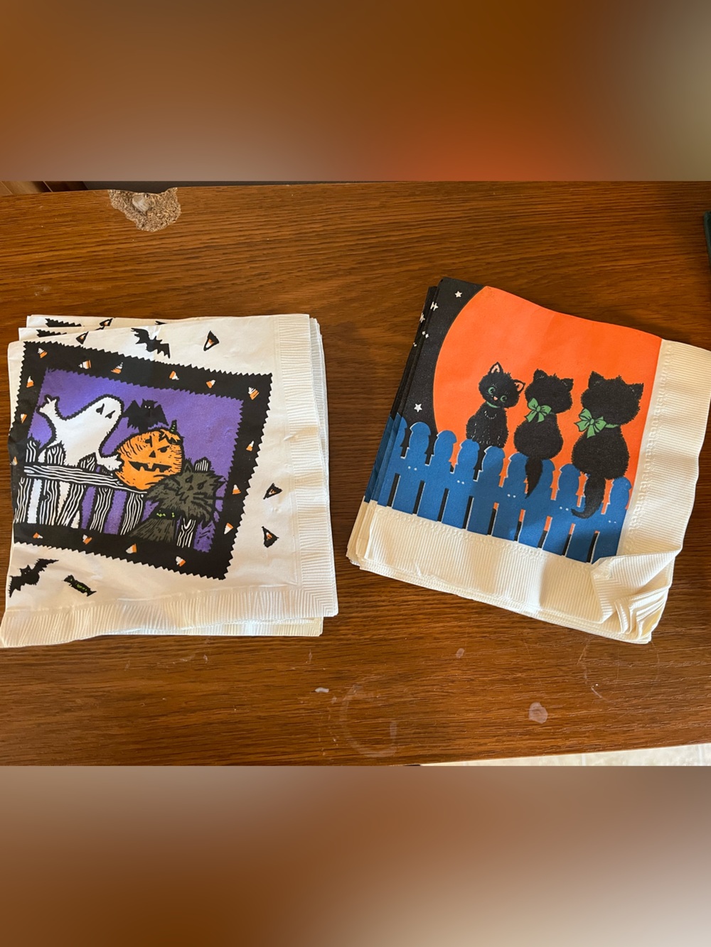Vintage Halloween Paper Napkins with Black Cat & Ghost Designs
